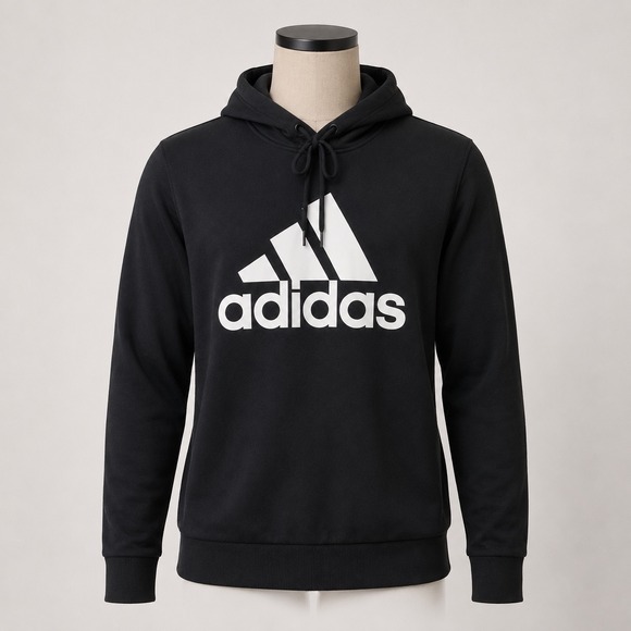 adidas Other - Adidas Essentials Big Logo Hoodie Mens Small Black Fleece Pullover Sweatshirt